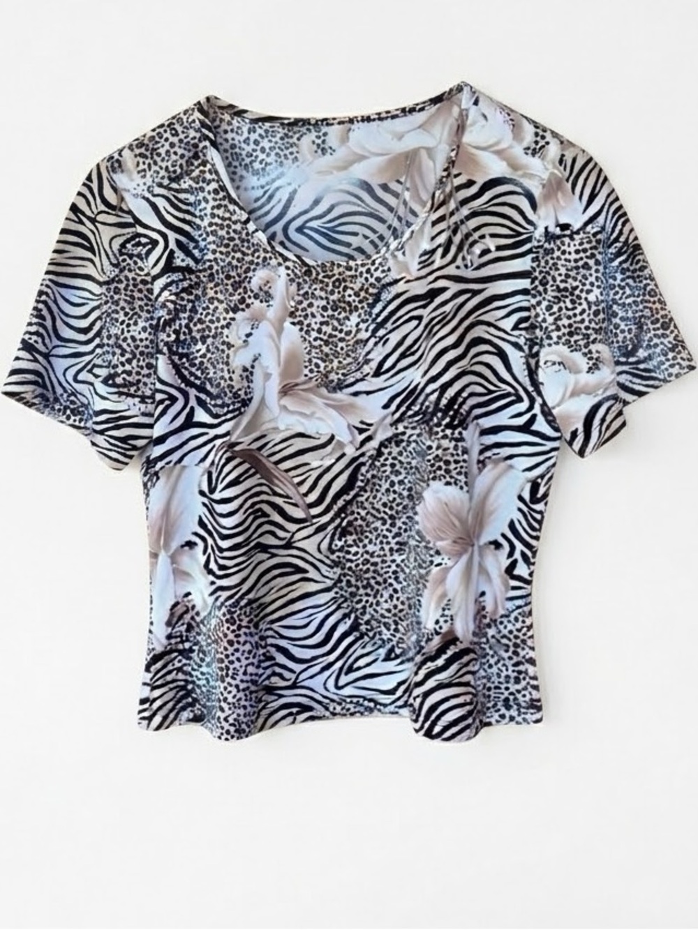 Whimsygoth Mixed Animal Print Floral Short Sleeve Top Women’s Small